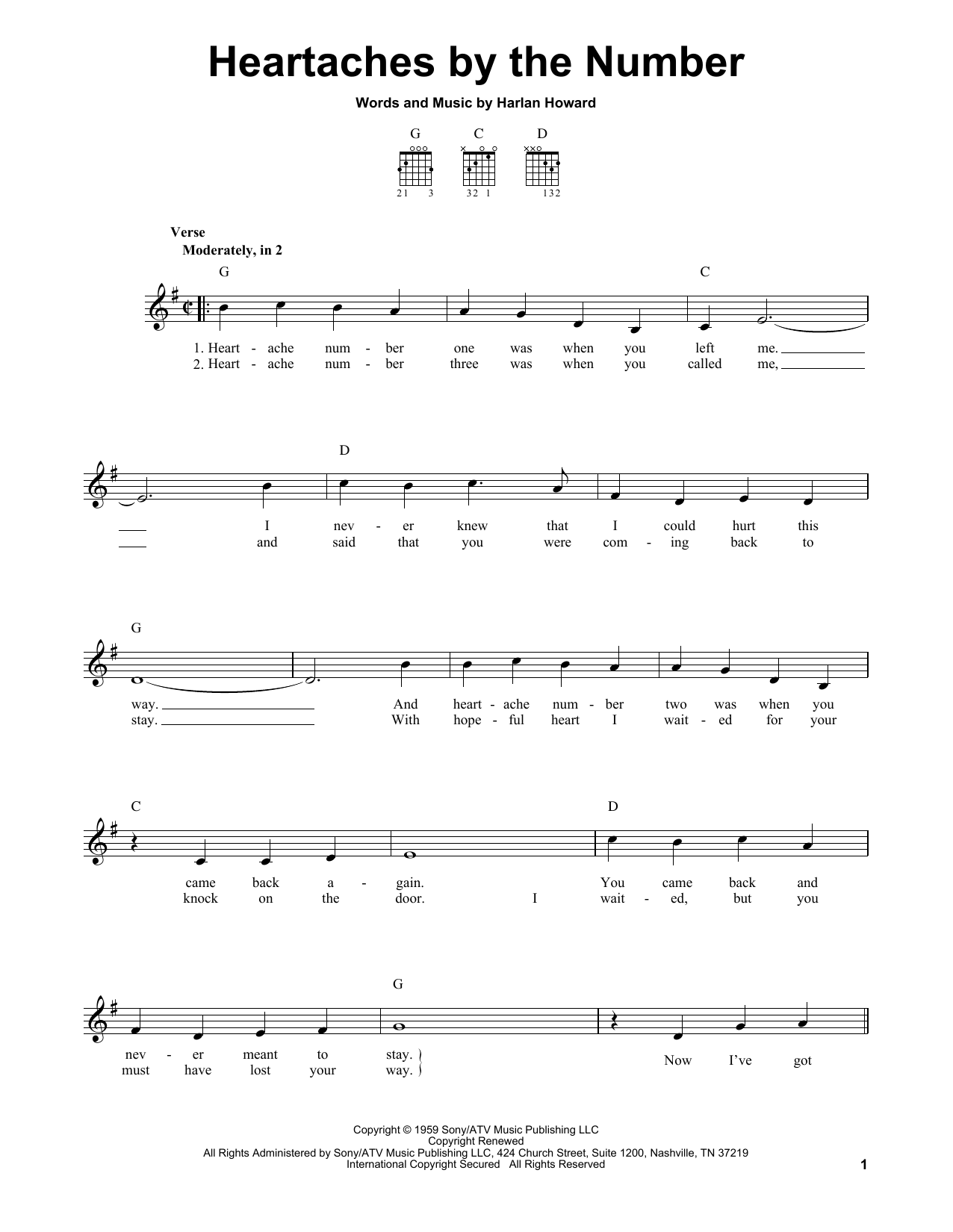 Download Ray Price Heartaches By The Number Sheet Music and learn how to play Chord Buddy PDF digital score in minutes