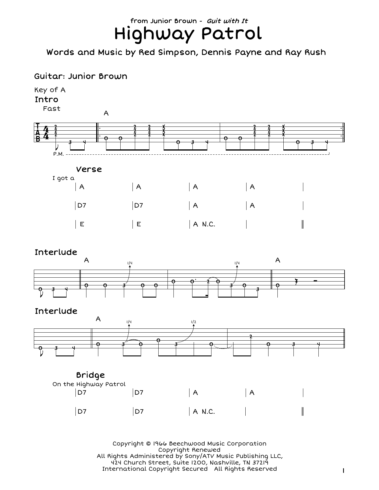 Download Ray Rush Highway Patrol Sheet Music and learn how to play Guitar Tab PDF digital score in minutes