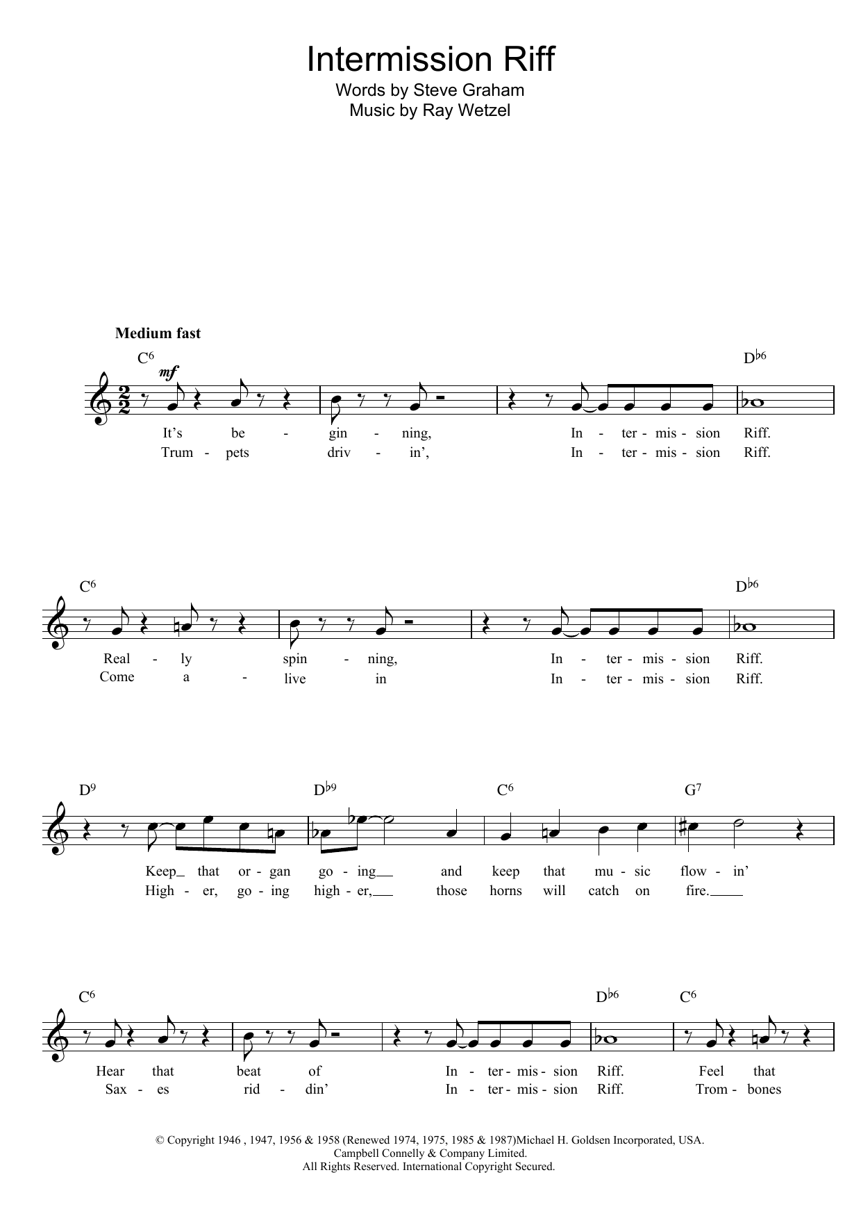 Download Ray Wetzel Intermission Riff Sheet Music and learn how to play Melody Line, Lyrics & Chords PDF digital score in minutes