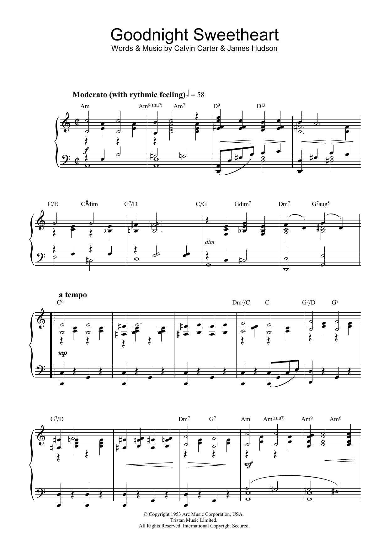 Ray Noble Goodnight Sweetheart Sheet Music Notes Download Printable 