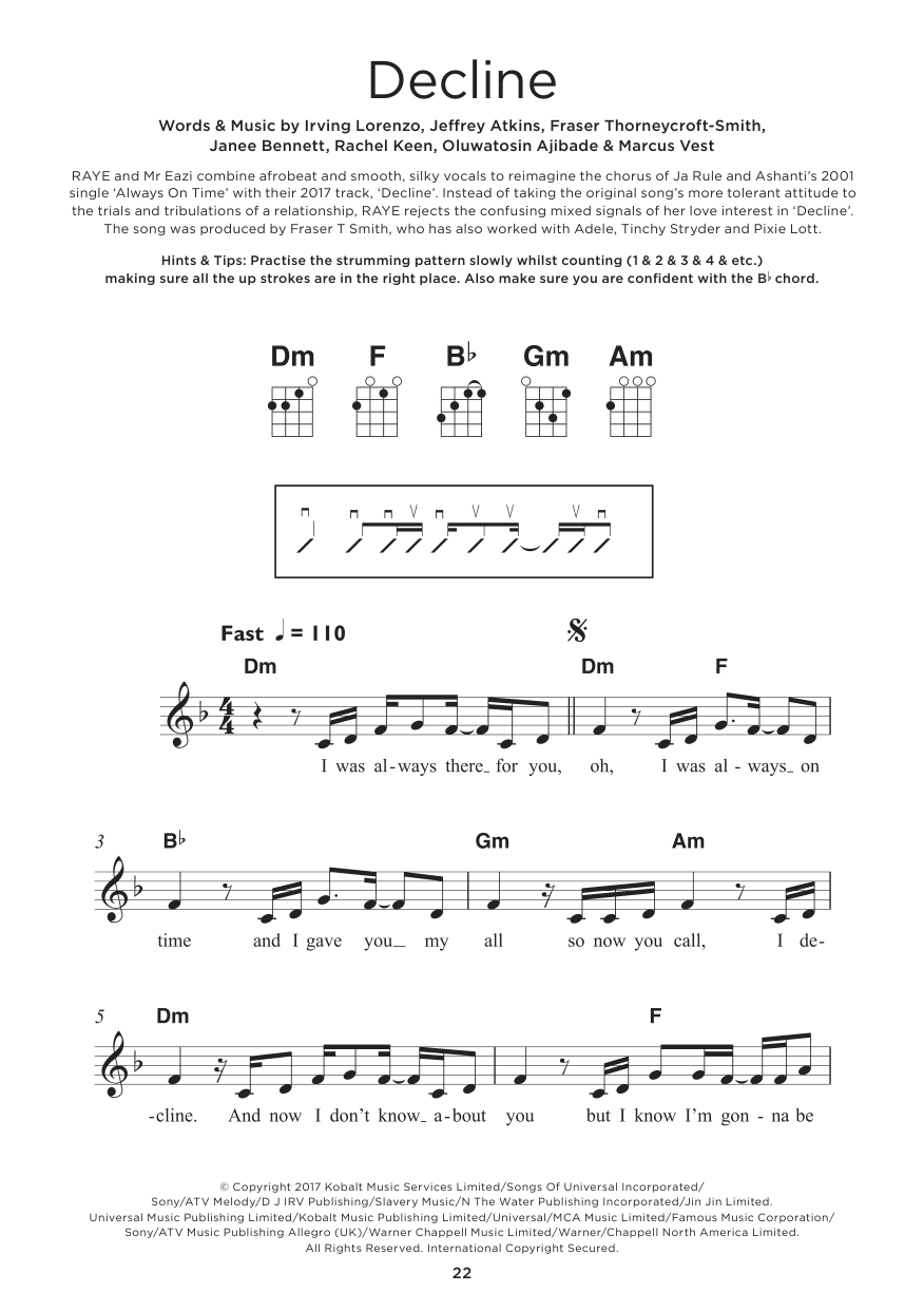 Download RAYE and Mr Eazi Decline Sheet Music and learn how to play Ukulele PDF digital score in minutes