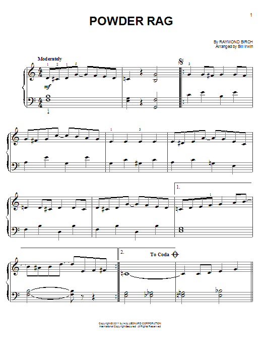 Download Raymond Birch Powder Rag Sheet Music and learn how to play Easy Piano PDF digital score in minutes