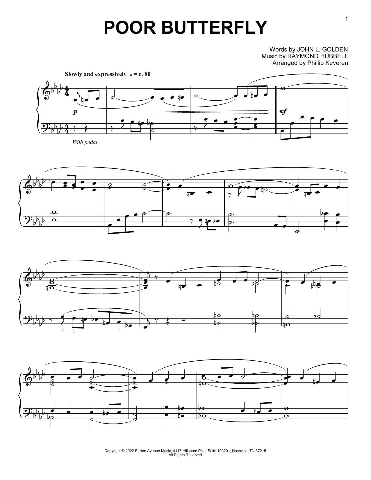 Download Raymond Hubbell Poor Butterfly (arr. Phillip Keveren) Sheet Music and learn how to play Piano Solo PDF digital score in minutes