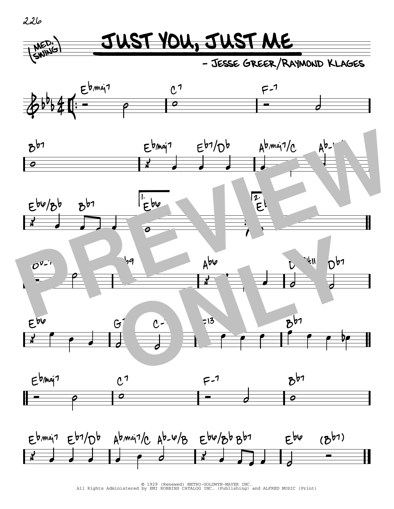 Download Raymond Klages Just You, Just Me Sheet Music and learn how to play Real Book – Melody & Chords PDF digital score in minutes