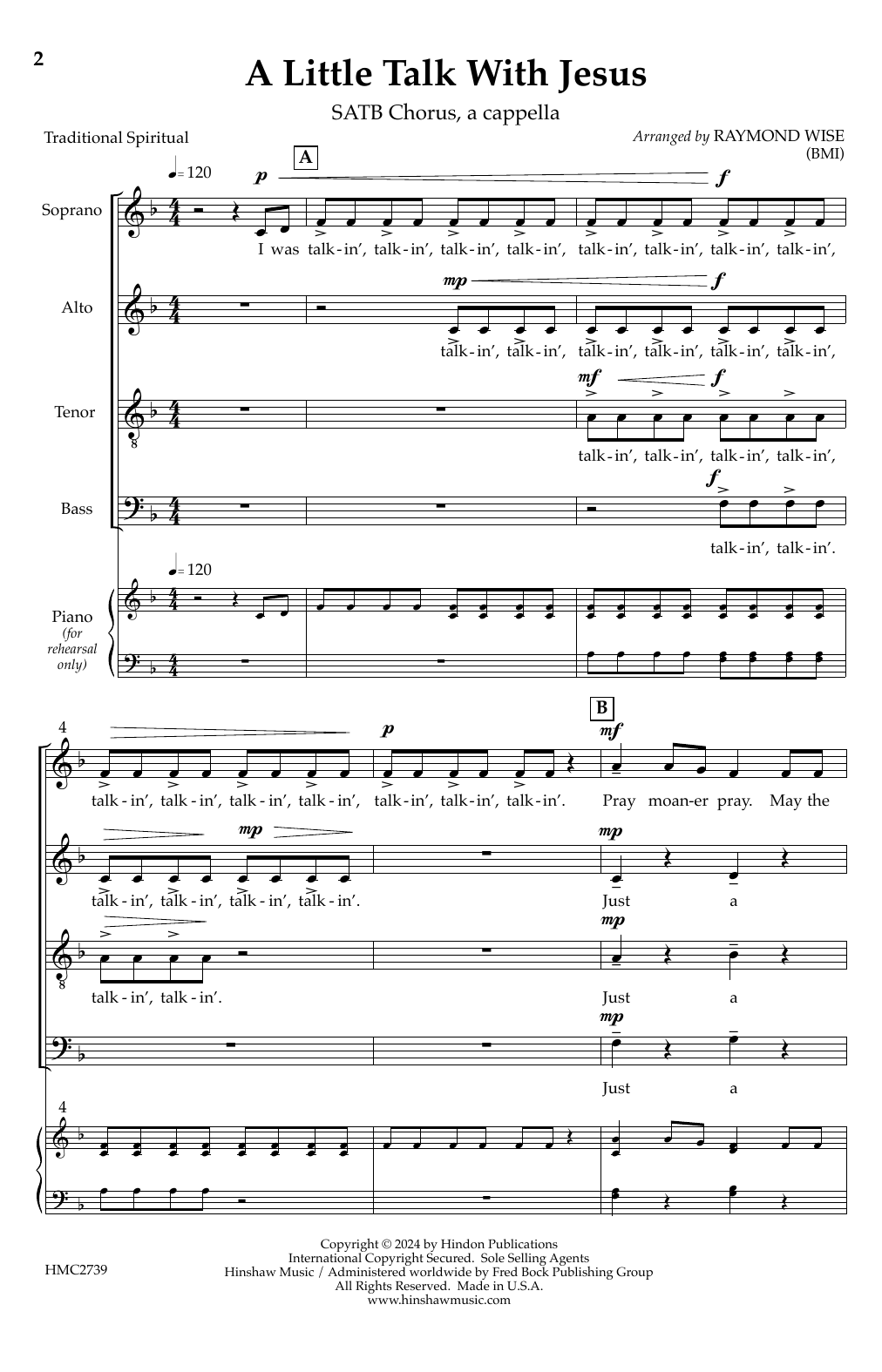 Download Raymond Wise A Little Talk With Jesus Sheet Music and learn how to play SATB Choir PDF digital score in minutes