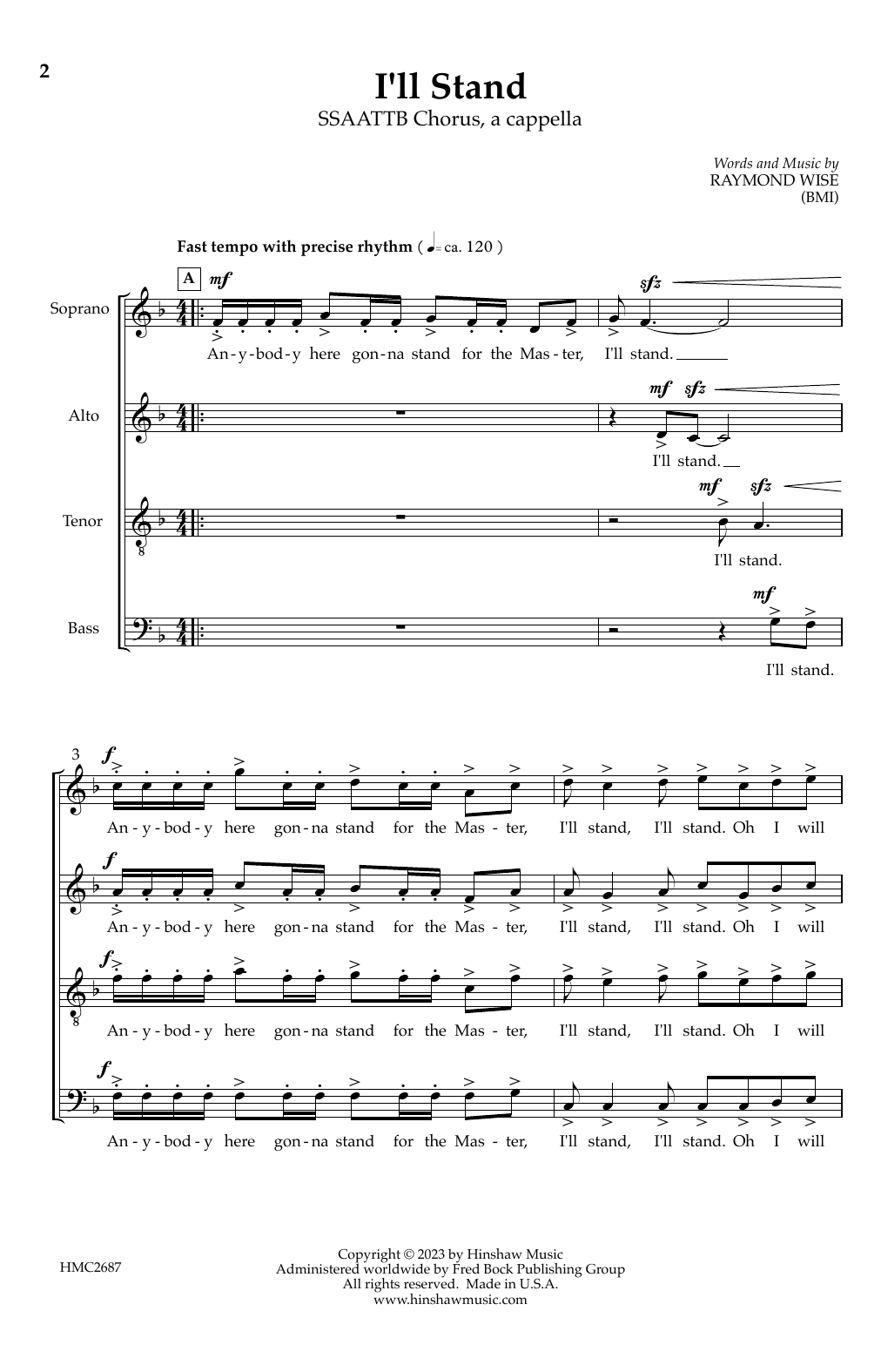 Download Raymond Wise I'll Stand Sheet Music and learn how to play SATB Choir PDF digital score in minutes