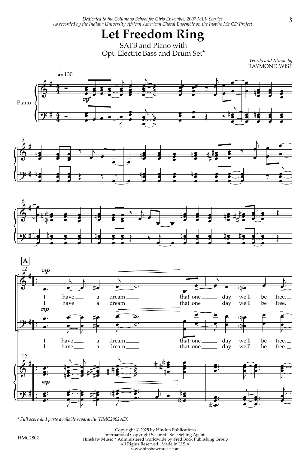Download Raymond Wise Let Freedom Ring Sheet Music and learn how to play SATB Choir PDF digital score in minutes
