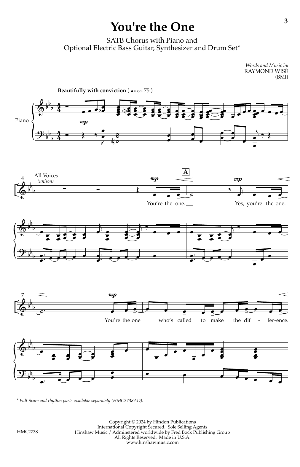 Download Raymond Wise You're The One Sheet Music and learn how to play SATB Choir PDF digital score in minutes