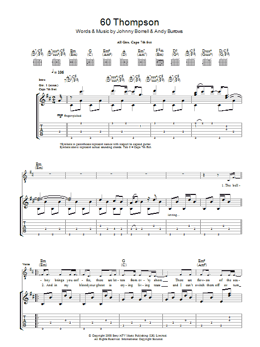 Download Razorlight 60 Thompson Sheet Music and learn how to play Guitar Tab PDF digital score in minutes