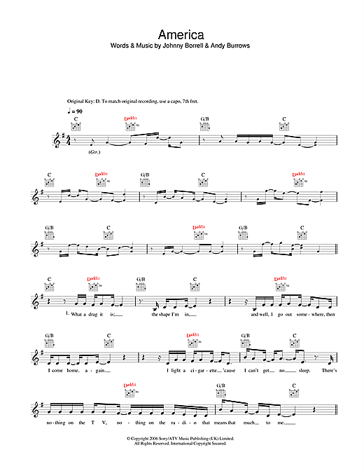 Download Razorlight America Sheet Music and learn how to play Ukulele Lyrics & Chords PDF digital score in minutes