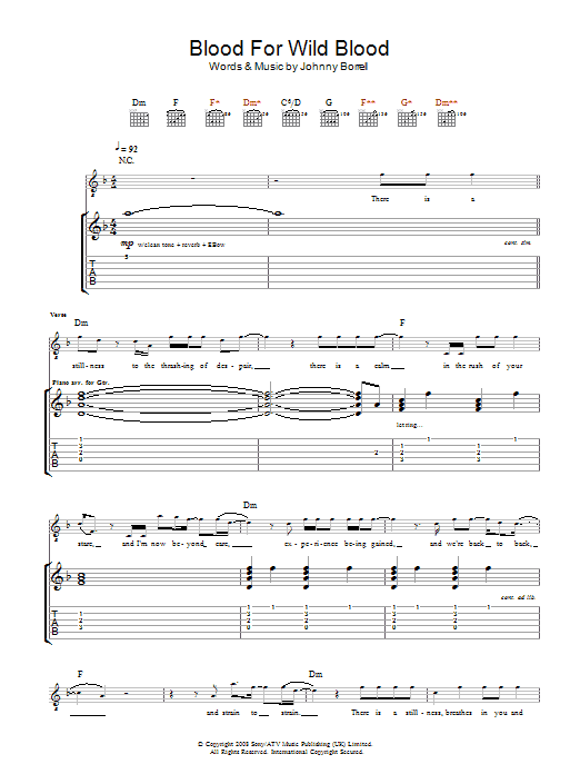 Download Razorlight Blood For Wild Blood Sheet Music and learn how to play Guitar Tab PDF digital score in minutes