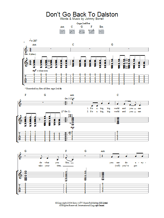 Download Razorlight Don't Go Back To Dalston Sheet Music and learn how to play Guitar Tab PDF digital score in minutes