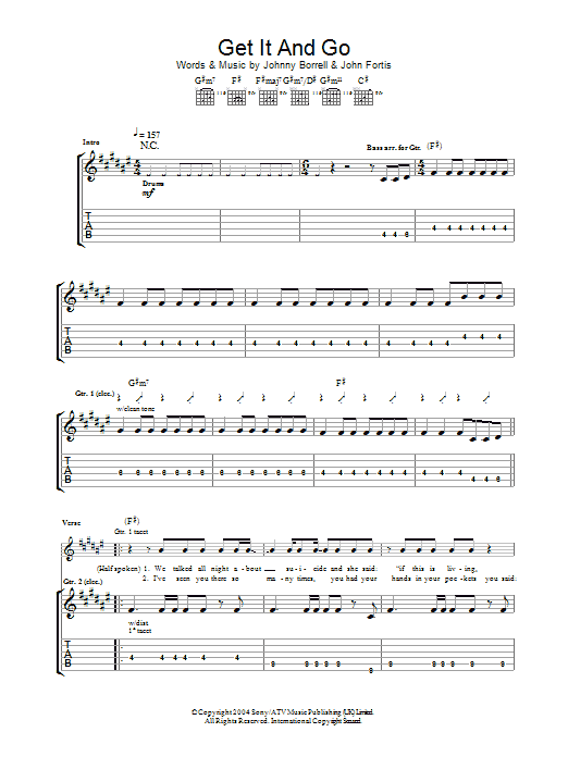 Download Razorlight Get It And Go Sheet Music and learn how to play Guitar Tab PDF digital score in minutes