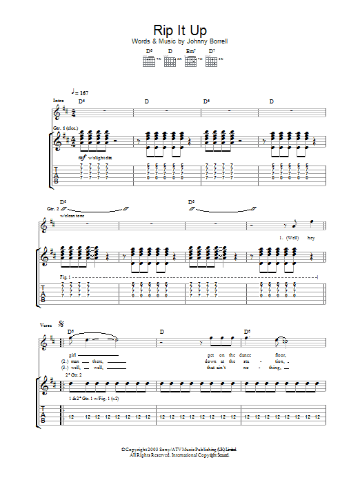 Download Razorlight Rip It Up Sheet Music and learn how to play Guitar Tab PDF digital score in minutes