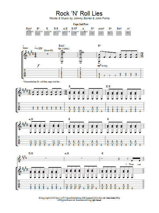 Download Razorlight Rock 'n' Roll Lies Sheet Music and learn how to play Guitar Tab PDF digital score in minutes