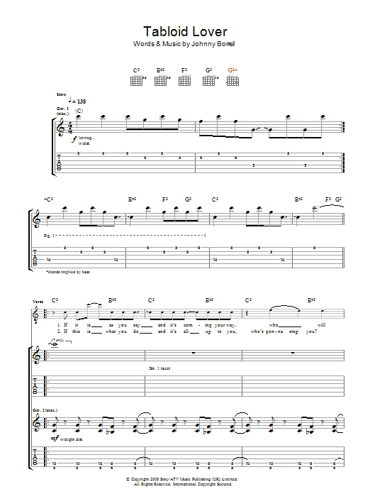 Download Razorlight Tabloid Lover Sheet Music and learn how to play Guitar Tab PDF digital score in minutes