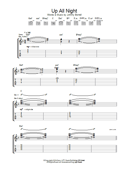 Download Razorlight Up All Night Sheet Music and learn how to play Guitar Tab PDF digital score in minutes