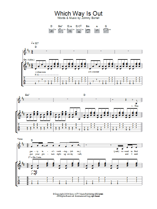 Download Razorlight Which Way Is Out Sheet Music and learn how to play Guitar Tab PDF digital score in minutes