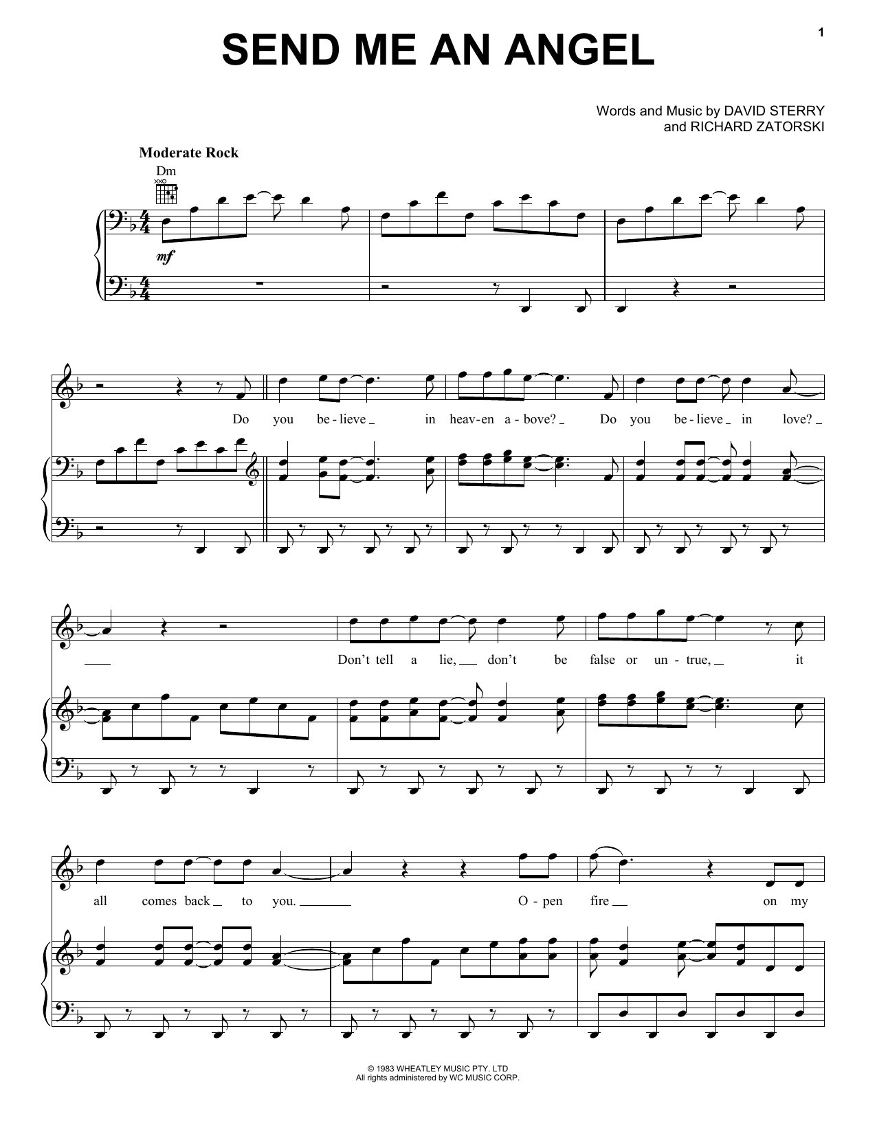 Download Real Life Send Me An Angel Sheet Music and learn how to play Piano, Vocal & Guitar Chords (Right-Hand Melody) PDF digital score in minutes
