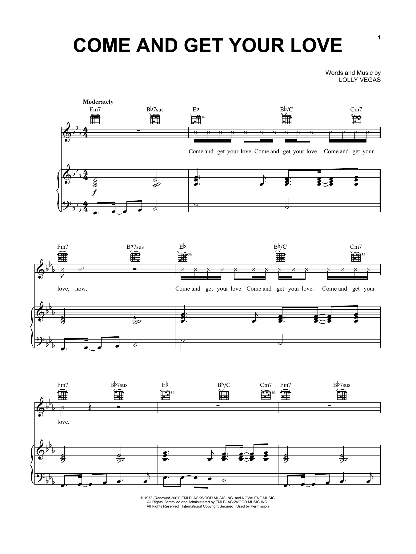 Download Real McCoy Come And Get Your Love Sheet Music and learn how to play Piano, Vocal & Guitar (Right-Hand Melody) PDF digital score in minutes