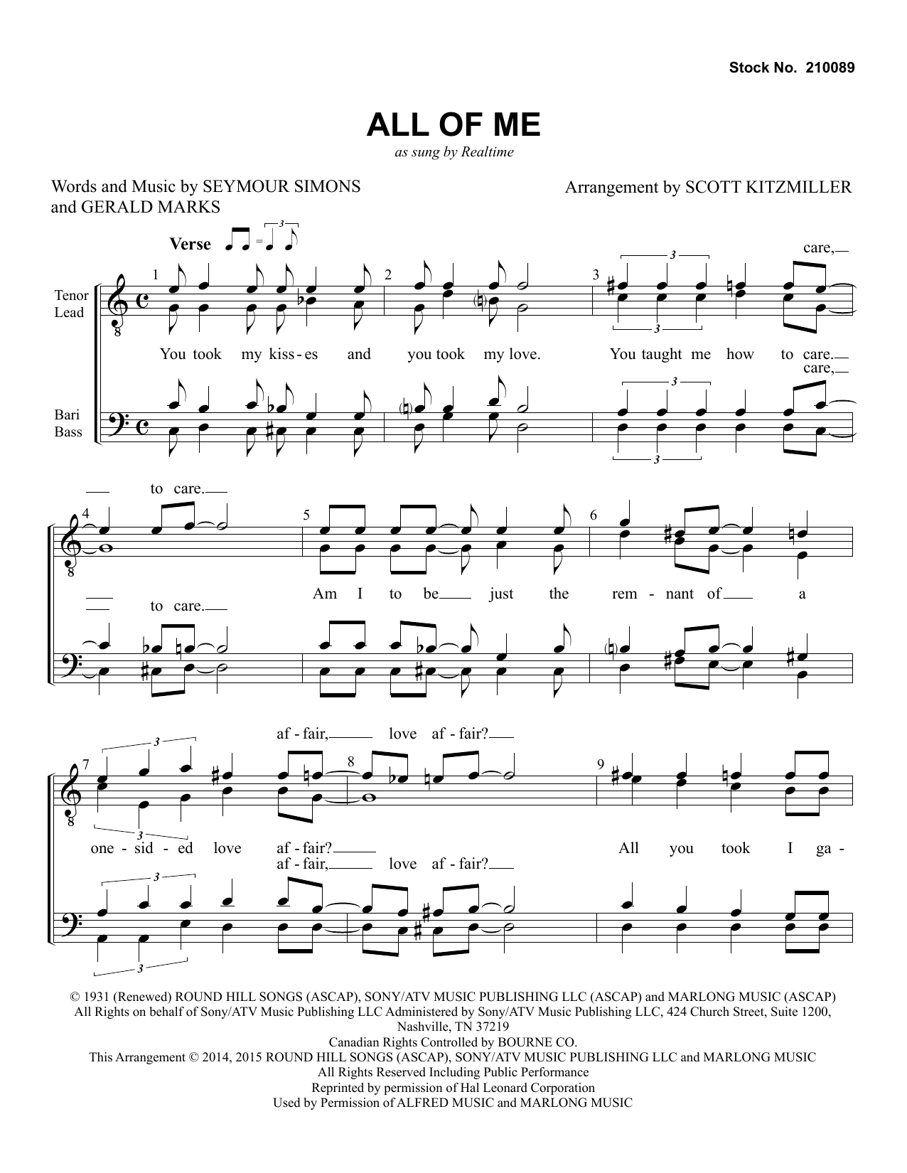 Download Realtime All Of Me (arr. Scott Kitzmiller) Sheet Music and learn how to play TTBB Choir PDF digital score in minutes