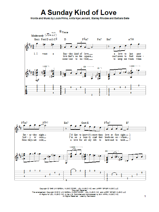 Download Reba McEntire A Sunday Kind Of Love Sheet Music and learn how to play Guitar Tab PDF digital score in minutes