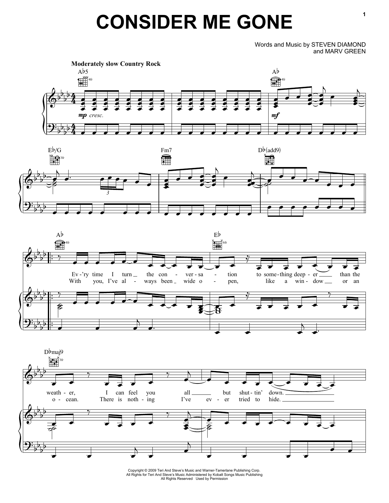 Download Reba McEntire Consider Me Gone Sheet Music and learn how to play Piano, Vocal & Guitar (Right-Hand Melody) PDF digital score in minutes