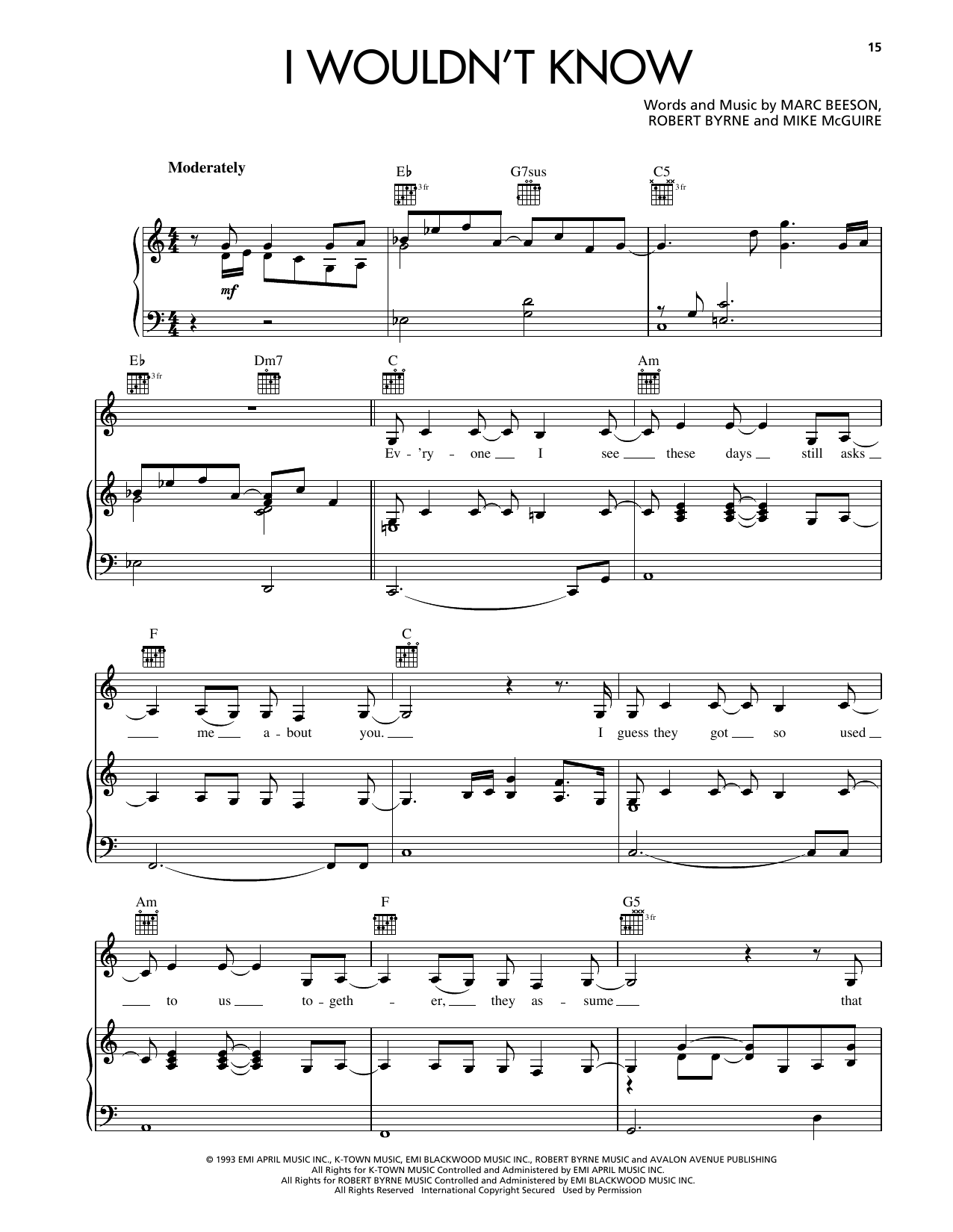 Download Reba McEntire I Wouldn't Know Sheet Music and learn how to play Piano, Vocal & Guitar Chords (Right-Hand Melody) PDF digital score in minutes