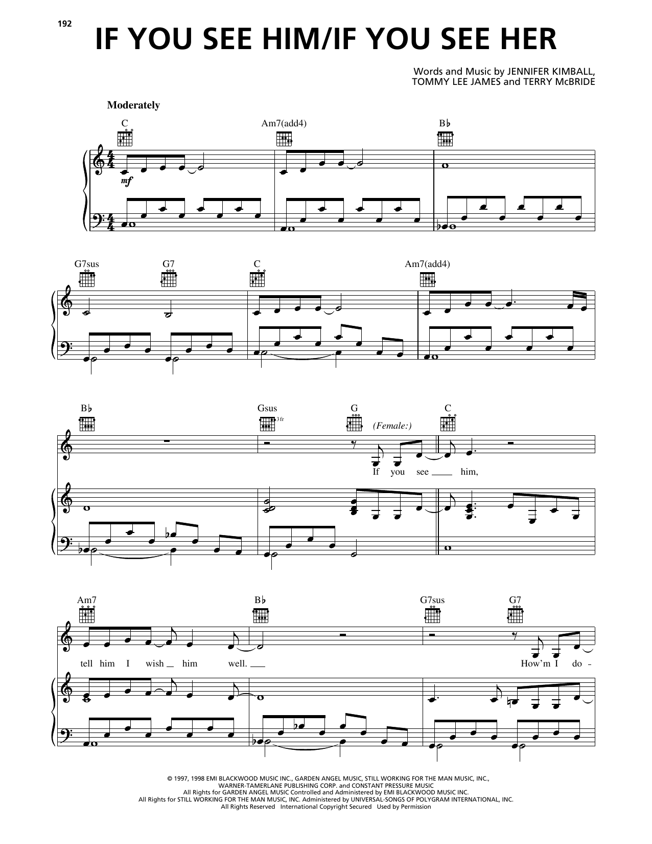 Download Reba McEntire If You See Him/If You See Her Sheet Music and learn how to play Piano, Vocal & Guitar Chords (Right-Hand Melody) PDF digital score in minutes