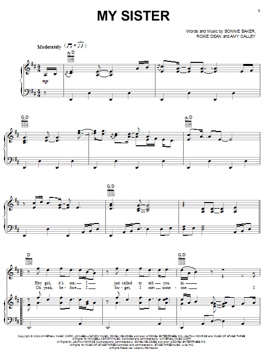 Download Reba McEntire My Sister Sheet Music and learn how to play Piano, Vocal & Guitar (Right-Hand Melody) PDF digital score in minutes