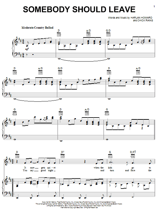 Download Reba McEntire Somebody Should Leave Sheet Music and learn how to play Piano, Vocal & Guitar (Right-Hand Melody) PDF digital score in minutes
