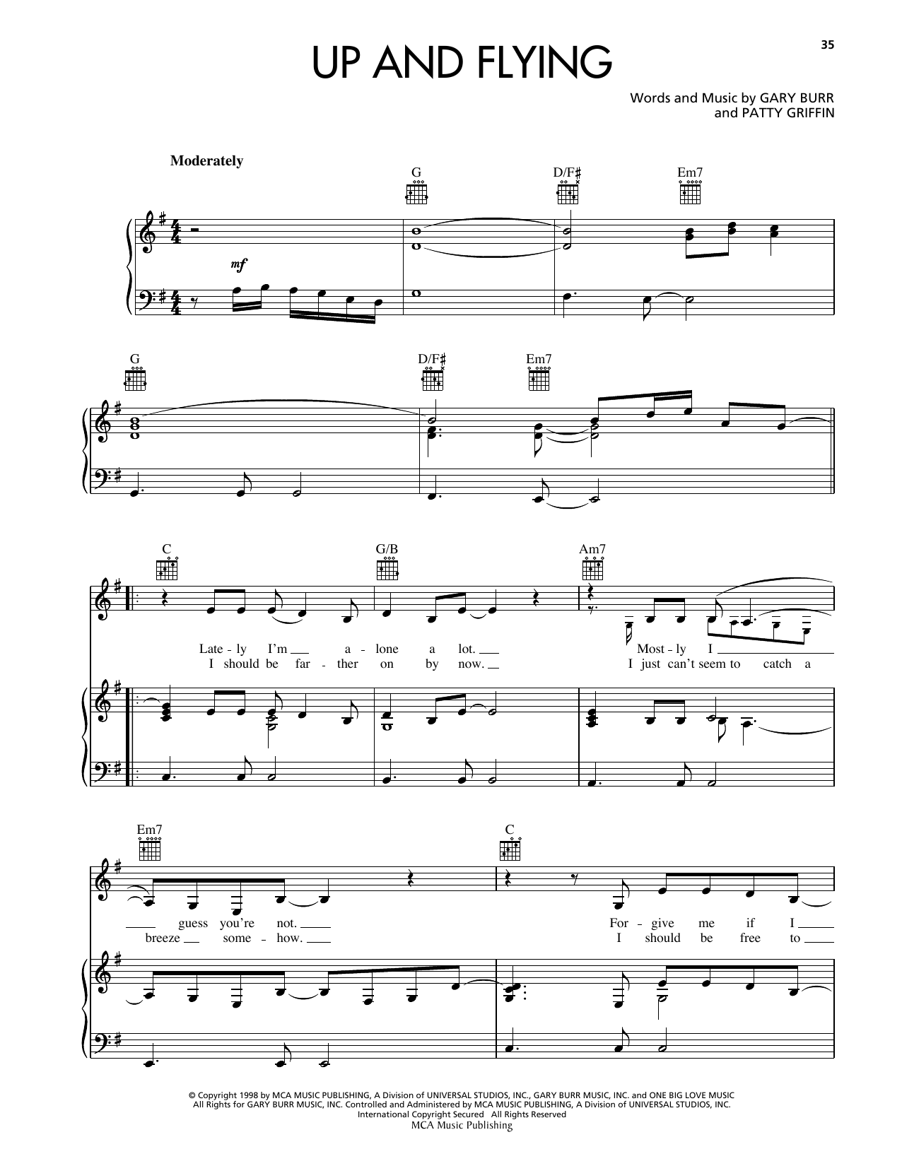Download Reba McEntire Up And Flying Sheet Music and learn how to play Piano, Vocal & Guitar Chords (Right-Hand Melody) PDF digital score in minutes