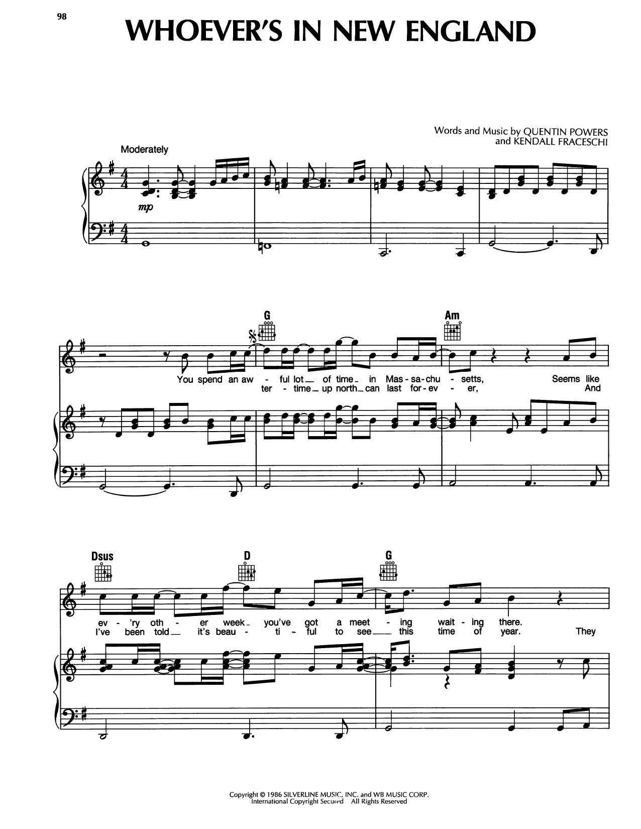 Download Reba McEntire Whoever's In New England Sheet Music and learn how to play Piano, Vocal & Guitar Chords (Right-Hand Melody) PDF digital score in minutes