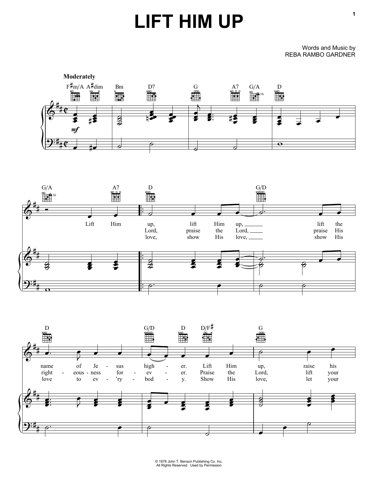 Download Reba Rambo Gardner Lift Him Up Sheet Music and learn how to play Easy Piano PDF digital score in minutes