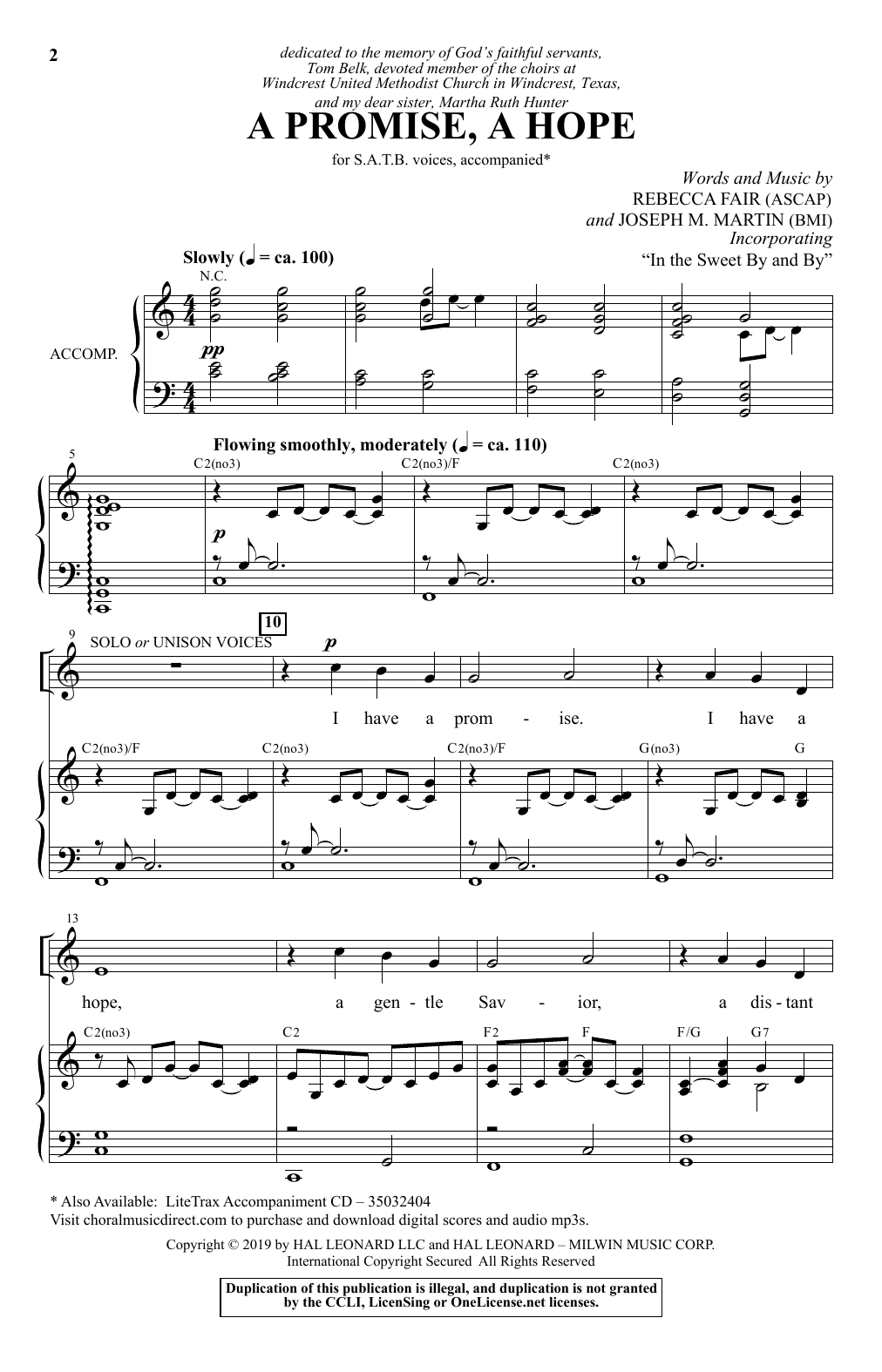 Download Rebecca Fair & Joseph M. Martin A Promise, A Hope Sheet Music and learn how to play SATB Choir PDF digital score in minutes