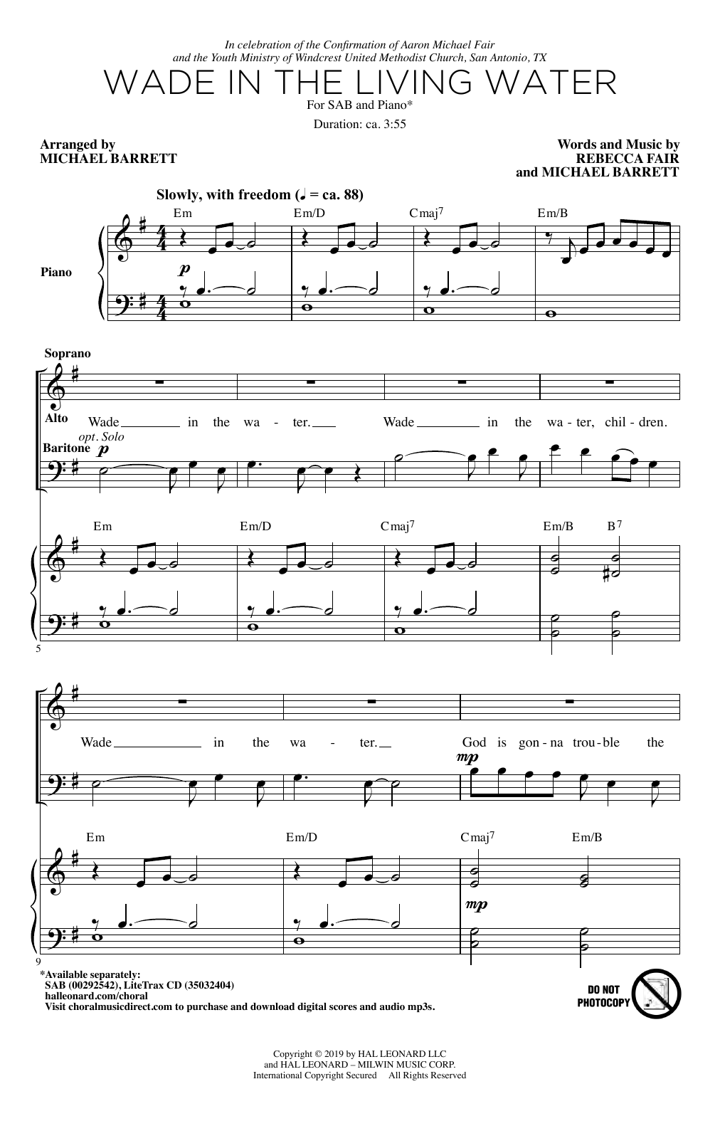 Download Rebecca Fair & Michael Barrett Wade In The Living Water Sheet Music and learn how to play SAB Choir PDF digital score in minutes
