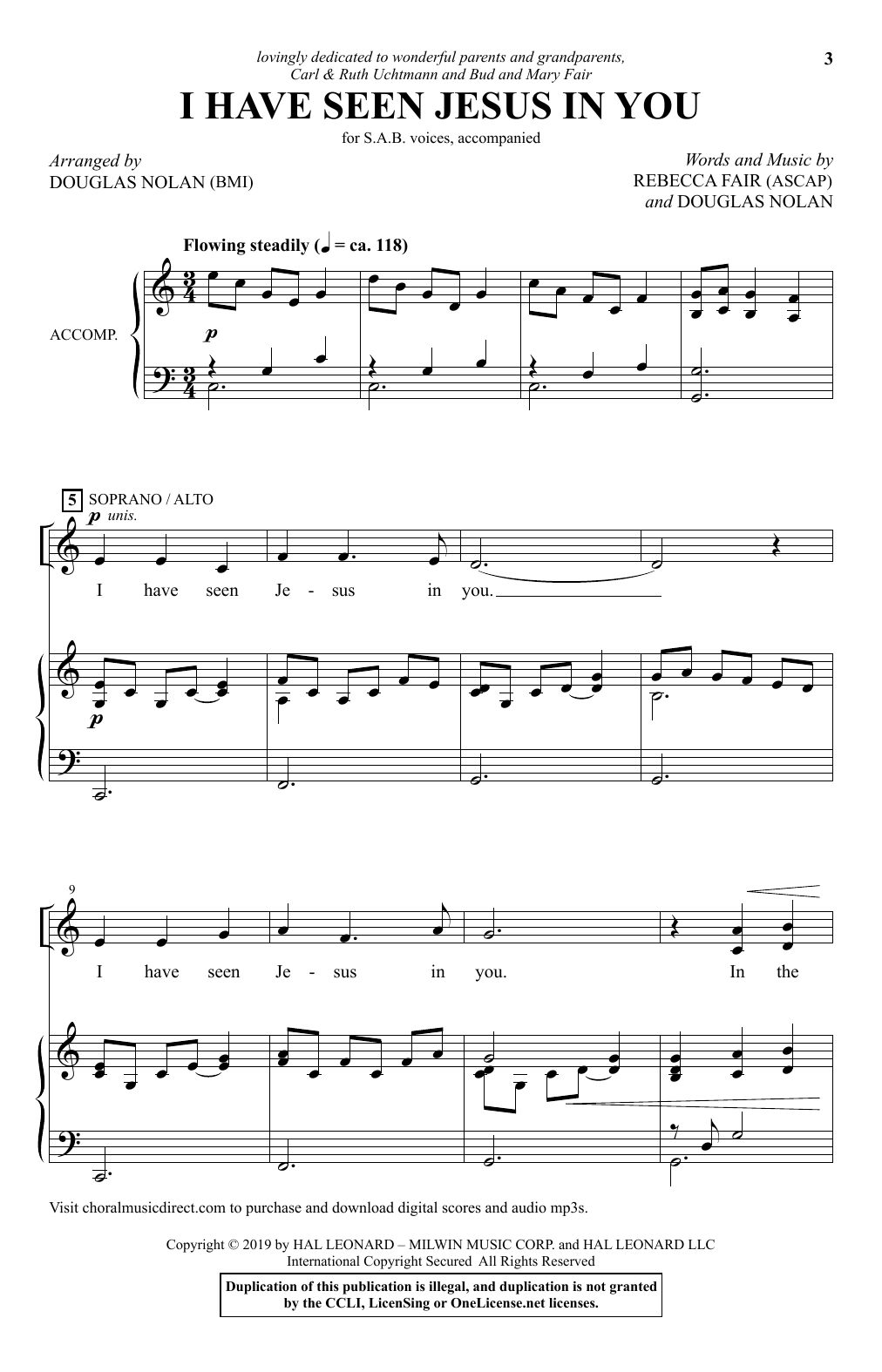 Download Rebecca Fair I Have Seen Jesus In You (arr. Douglas Nolan) Sheet Music and learn how to play SAB Choir PDF digital score in minutes