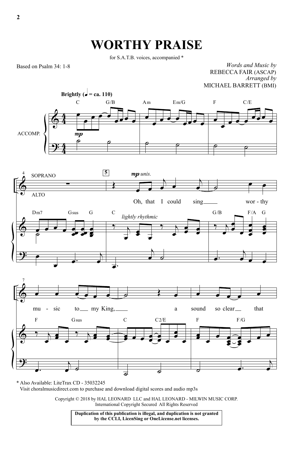 Download Rebecca Fair Worthy Praise (arr. Michael Barrett) Sheet Music and learn how to play SATB Choir PDF digital score in minutes