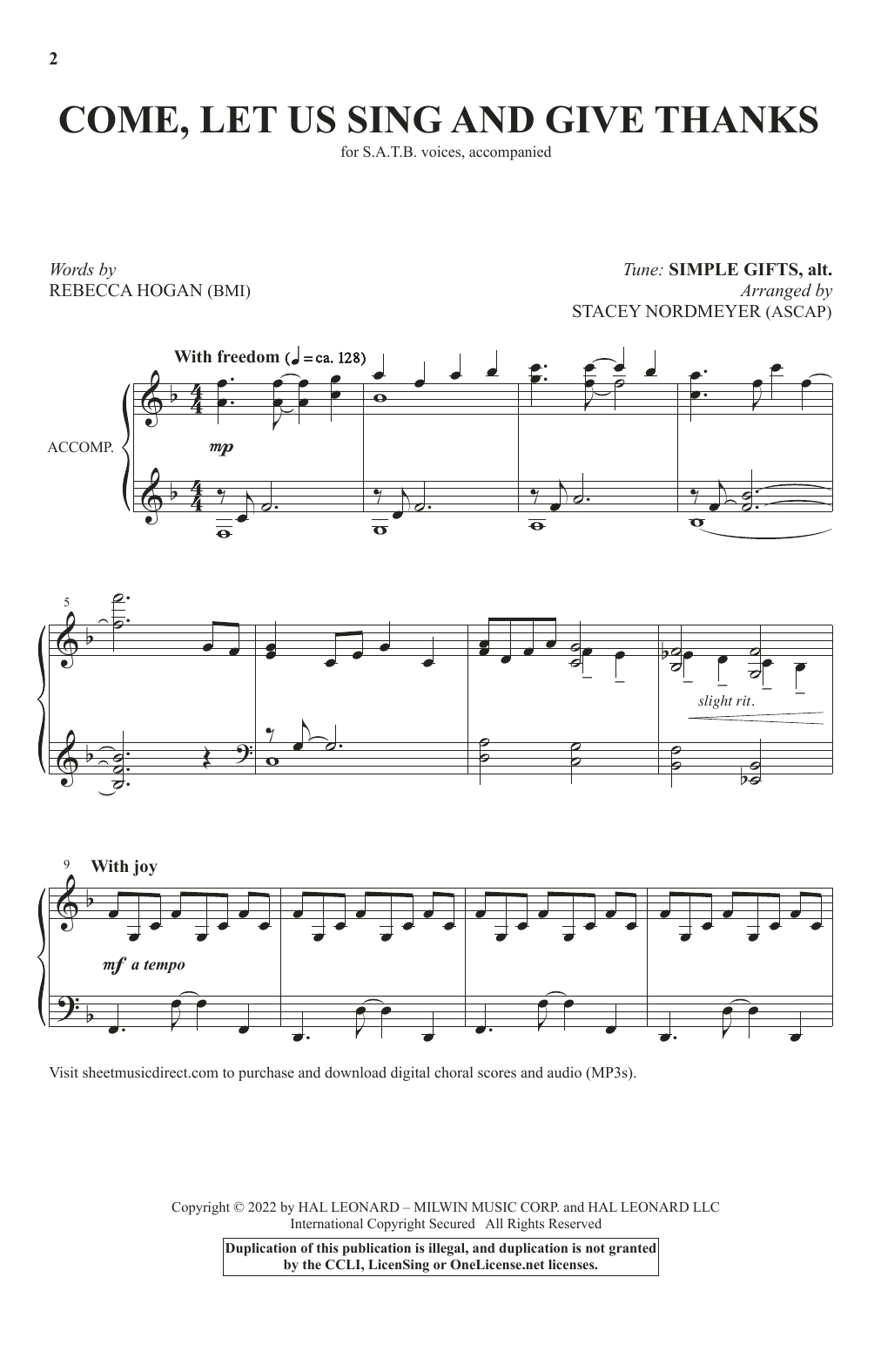 Download Rebecca Hogan Come, Let Us Sing And Give Thanks (arr. Stacey Nordmeyer) Sheet Music and learn how to play SATB Choir PDF digital score in minutes