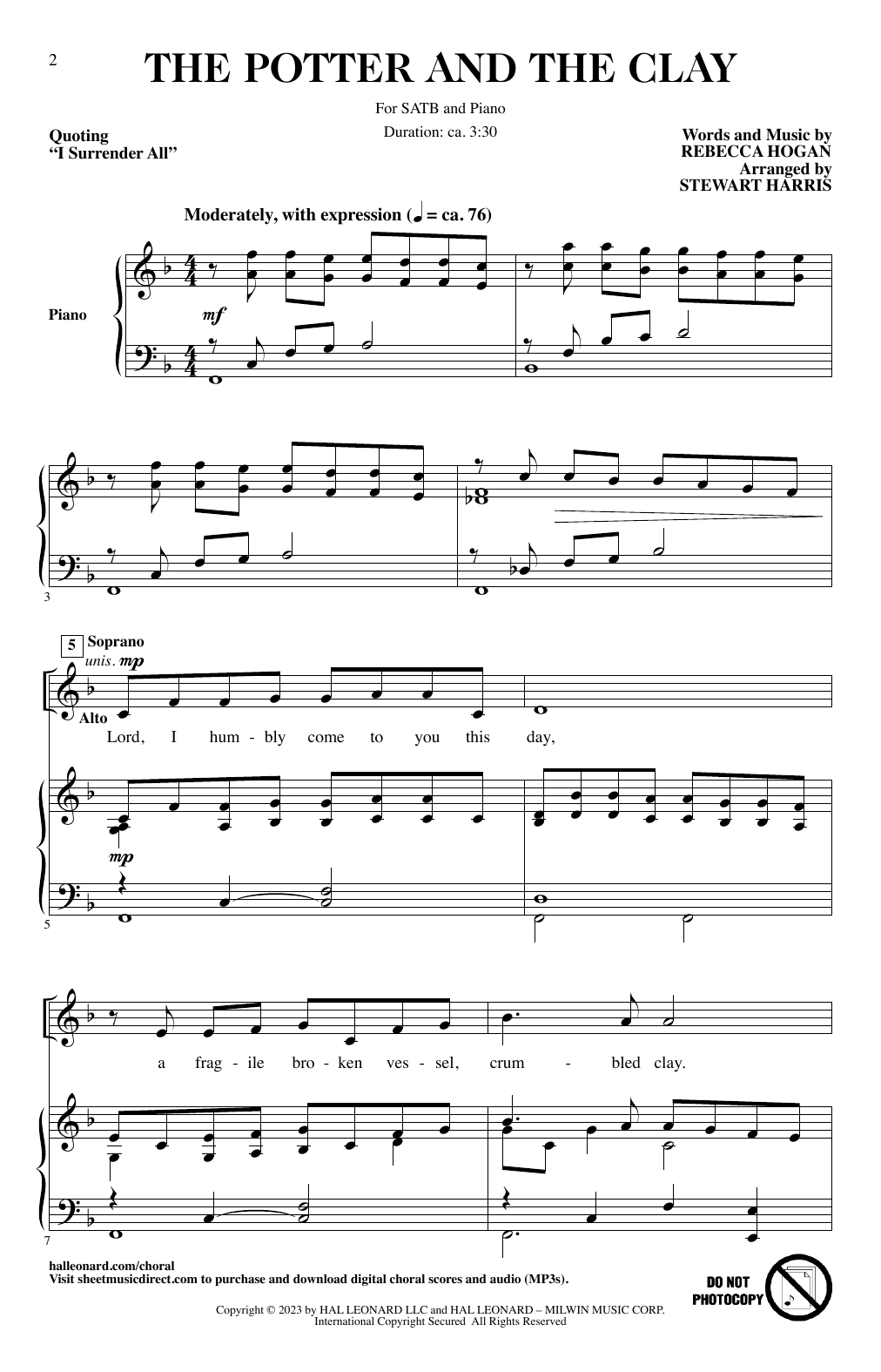 Download Rebecca Hogan The Potter And The Clay (arr. Stewart Harris) Sheet Music and learn how to play SATB Choir PDF digital score in minutes