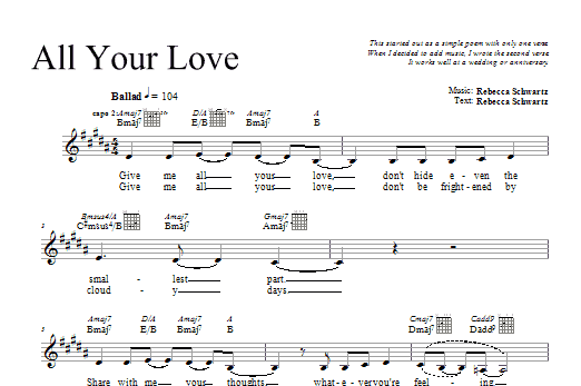 Download Rebecca Schwartz All Your Love Sheet Music and learn how to play Melody Line, Lyrics & Chords PDF digital score in minutes