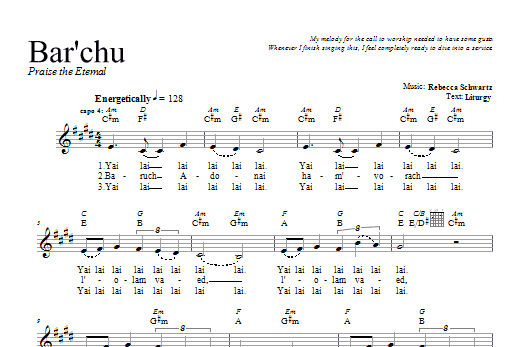 Download Rebecca Schwartz Bar'chu Sheet Music and learn how to play Melody Line, Lyrics & Chords PDF digital score in minutes