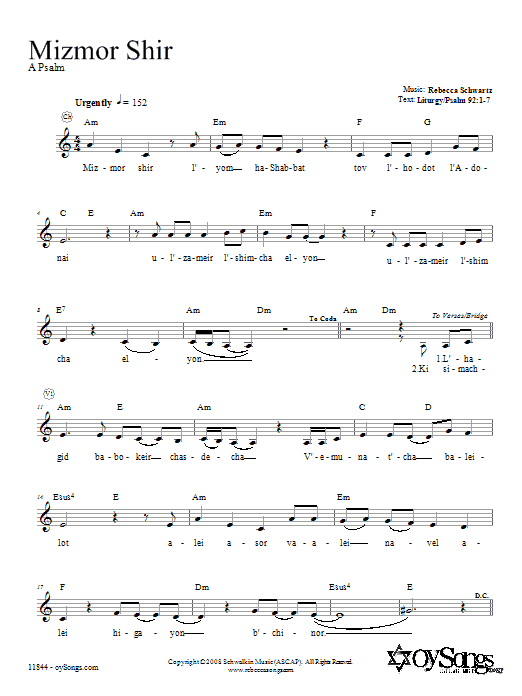 Download Rebecca Schwartz Mizmor Shir Sheet Music and learn how to play Melody Line, Lyrics & Chords PDF digital score in minutes