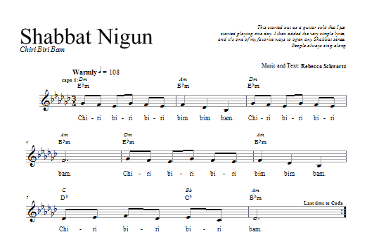 Download Rebecca Schwartz Shabbat Nigun Sheet Music and learn how to play Melody Line, Lyrics & Chords PDF digital score in minutes