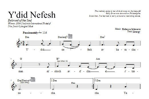 Download Rebecca Schwartz Y'did Nefesh Sheet Music and learn how to play Melody Line, Lyrics & Chords PDF digital score in minutes