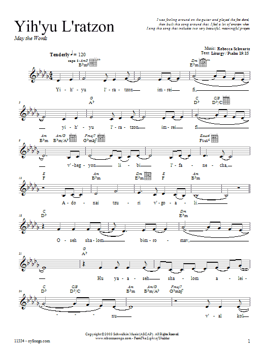 Download Rebecca Schwartz Yih'yu L'ratzon Sheet Music and learn how to play Melody Line, Lyrics & Chords PDF digital score in minutes