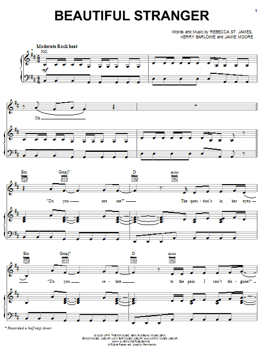 Download Rebecca St. James Beautiful Stranger Sheet Music and learn how to play Piano, Vocal & Guitar (Right-Hand Melody) PDF digital score in minutes