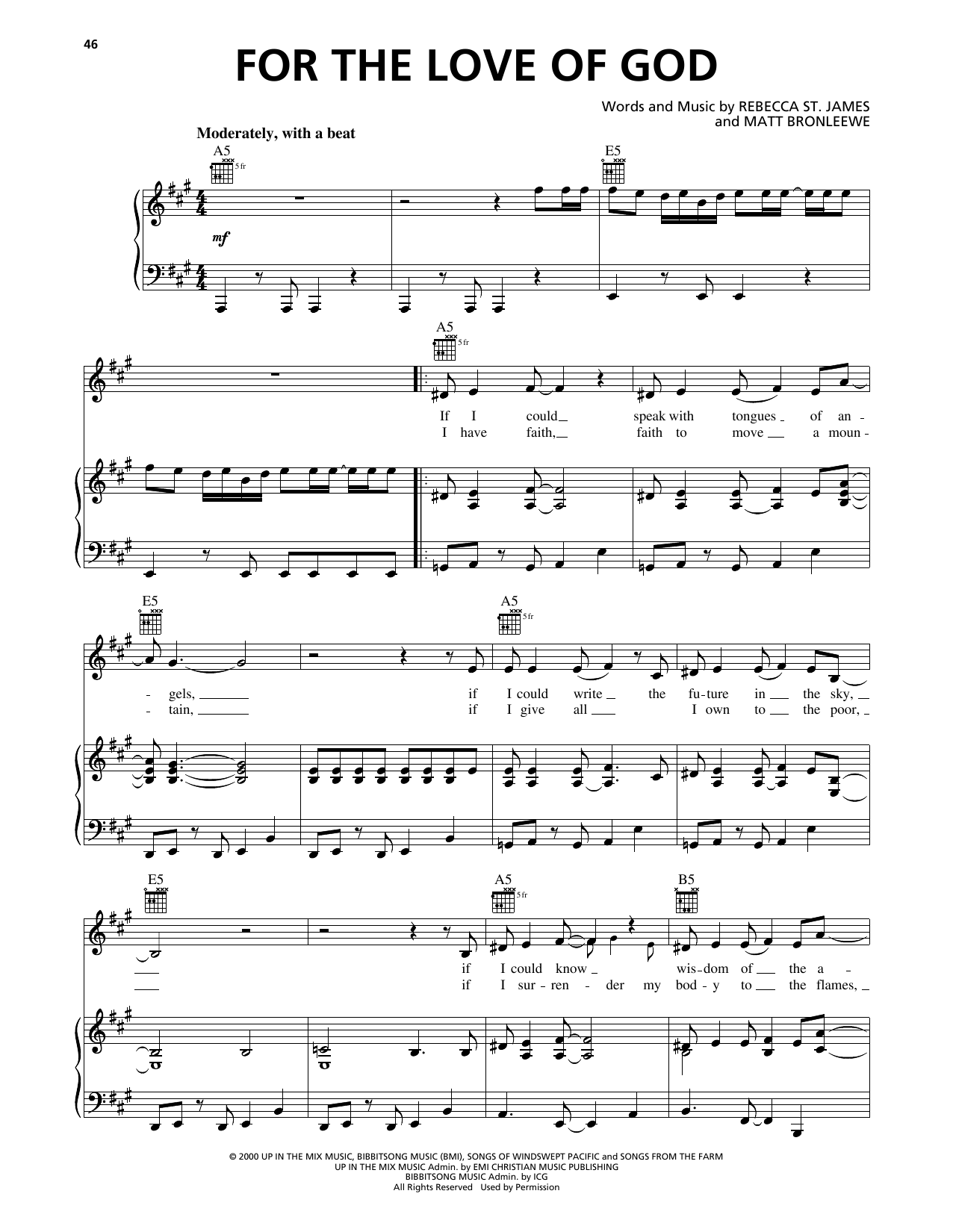 Download Rebecca St. James For The Love Of God Sheet Music and learn how to play Piano, Vocal & Guitar Chords (Right-Hand Melody) PDF digital score in minutes