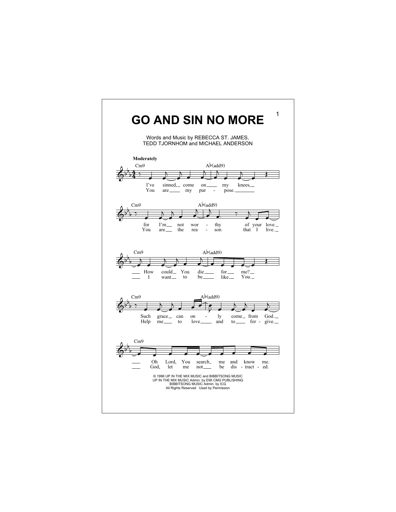Download Rebecca St. James Go And Sin No More Sheet Music and learn how to play Melody Line, Lyrics & Chords PDF digital score in minutes