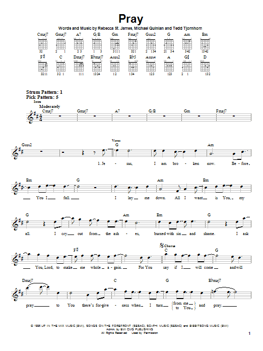 Download Rebecca St. James Pray Sheet Music and learn how to play Easy Guitar PDF digital score in minutes